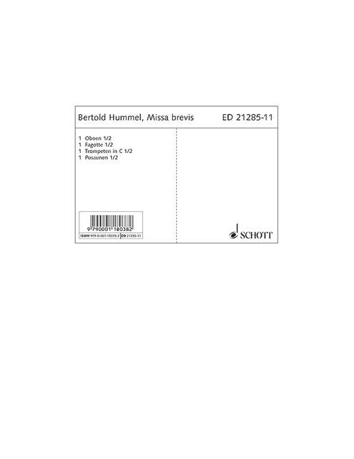 SCHOTT HUMMEL B. - MISSA BREVIS OP. 5 A - CHORALE