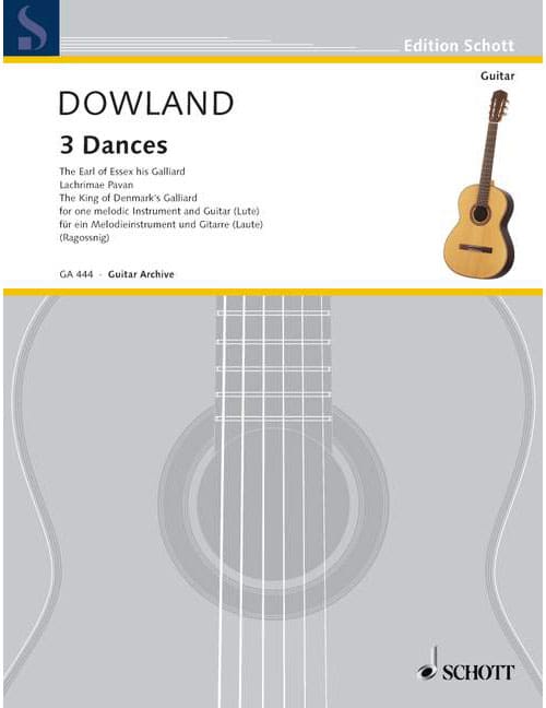 SCHOTT DOWLAND - 3 DANCES - VIOLON (FLUTE/FLUTE A BEC) ET GUITARE