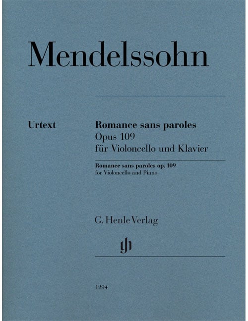 HENLE VERLAG MENDELSSOHN BARTHOLDY - ROMANCE SANS PAROLES OP. 109 - VIOLONCELLE, PIANO