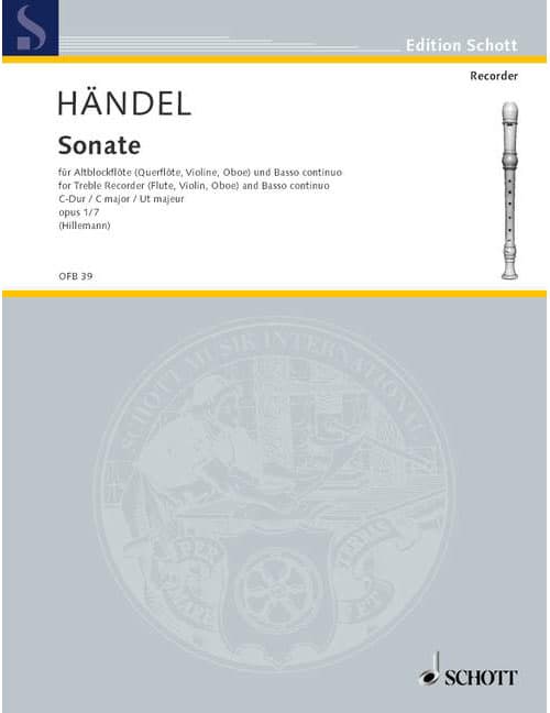 SCHOTT HANDEL G.F. - FOUR SONATAS OP 1 HWV 365 - TREBLE RECORDER (FLUTE, VIOLIN, OBOE) AND BASSO CONTINUO 