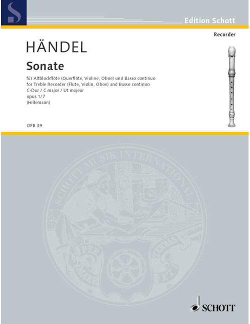 SCHOTT Handel G.F. - Four Sonatas Op 1 Hwv 365 - Treble Recorder (Flute, Violin, Oboe) And Basso Continuo