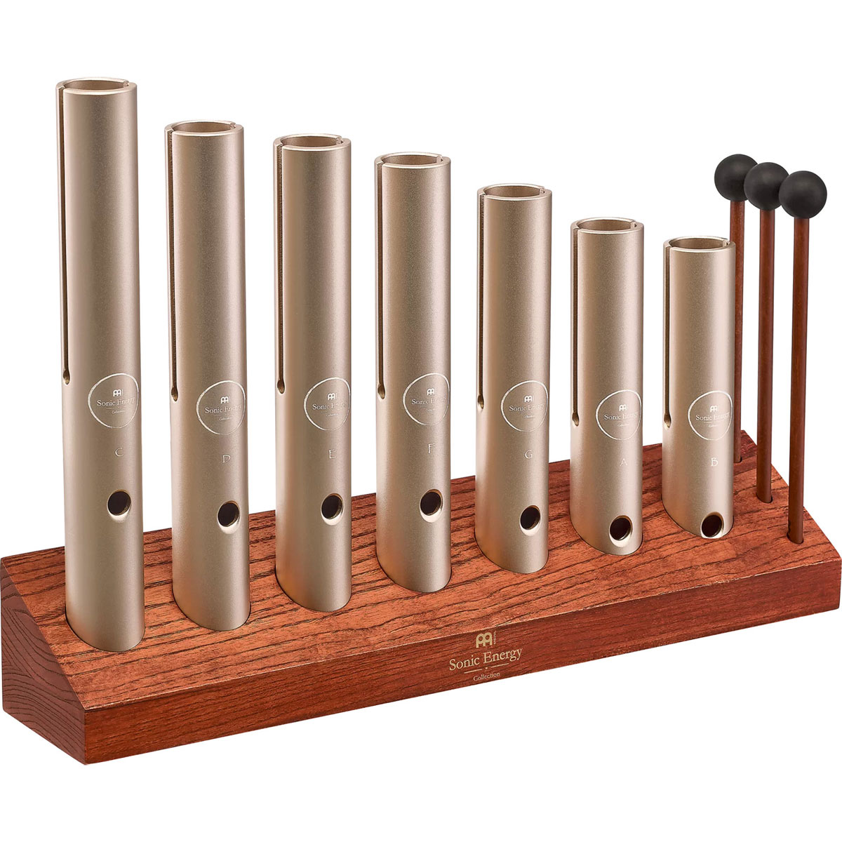 SONIC ENERGY 7-piece Wah-Wah Tube Chakra Set, 432 Hz, Champagne gold