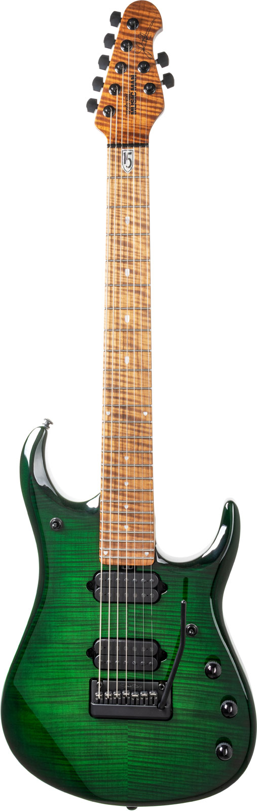 MUSIC MAN JP15 7 String - Green Tiger Eye Flame