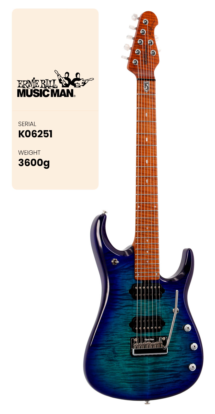 MUSIC MAN Jp15 7 String Cerulean Paradise Flame #K06251