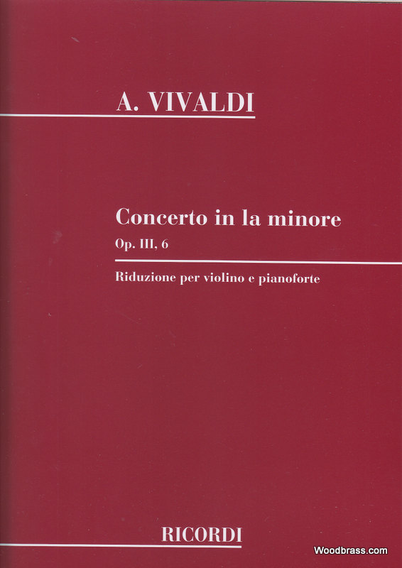 RICORDI Vivaldi A. - Concerto In La Min., Op. Iii N. 6 Rv 356 - Violon, Cordes Et Basse Continue