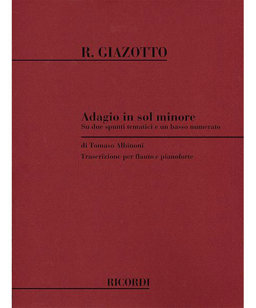 RICORDI GIAZOTTO R. - ADAGIO IN SOL MIN. - FLUTE ET PIANO