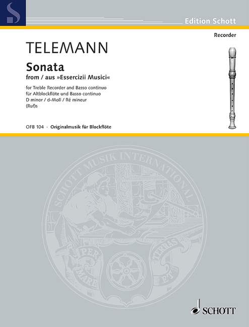 SCHOTT TELEMANN G.P. - SONATA D MINOR - TREBLE RECORDER AND BASSO CONTINUO CELLO (VIOLA DA GAMBA) AD LIB.