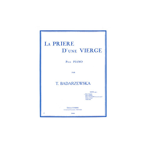 COMBRE Badarzewska - La Prière D'une Vierge Op.4 - Piano