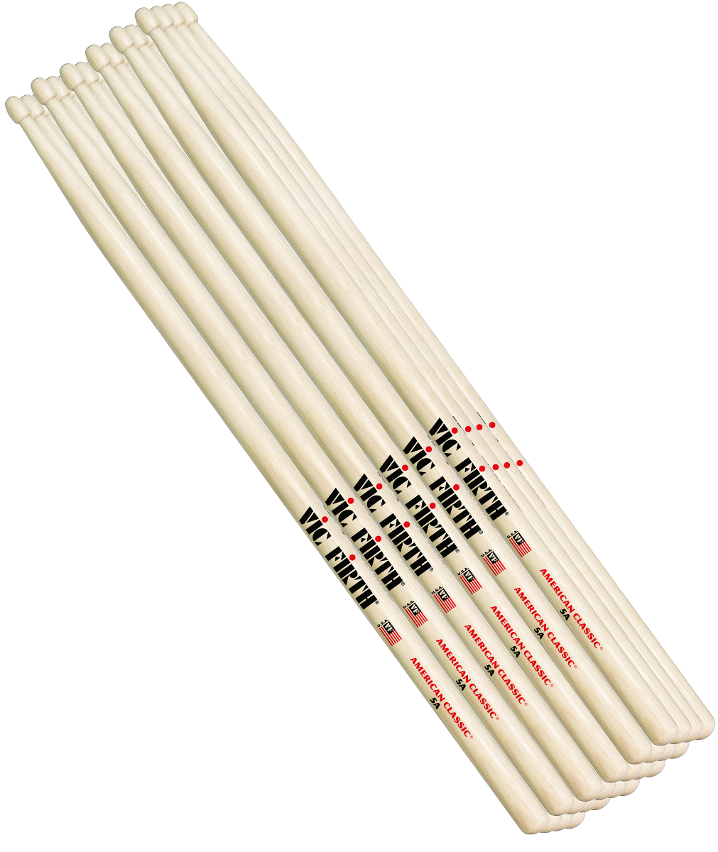 Vic Firth American Série Classique Baguettes de batterie - 5B - American  Hickory - Pointe en bois - 4 Paires P5B.3-5B.1