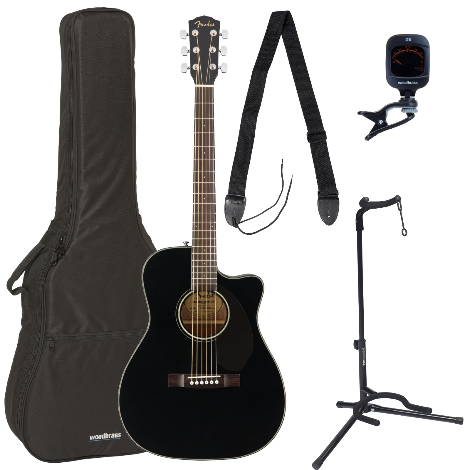 FENDER Pack Cc-60Sce Concert Wlnt Black + Accessories