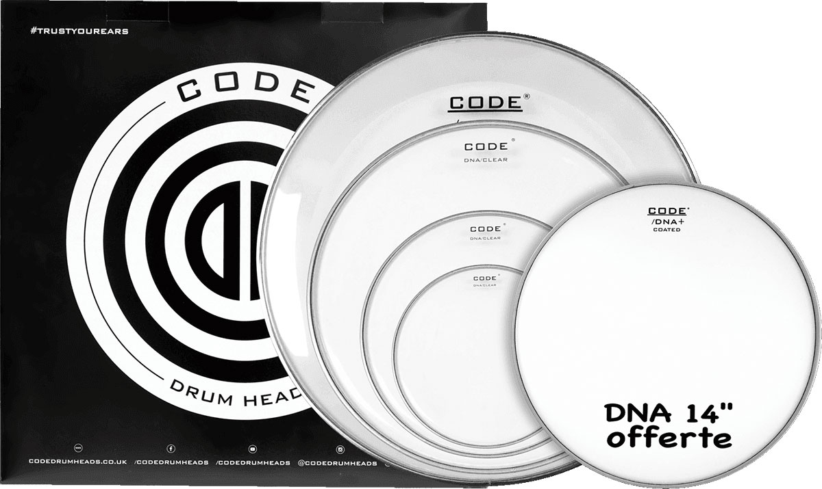 CODE DRUM HEAD TOM FULL PACK DNA CLEAR ROCK 10/12/16/22 + 14