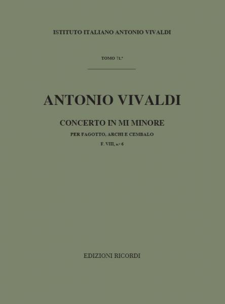 RICORDI VIVALDI A. - CONCERTO IN MI MIN. RV 484 - F.VIII/6 - BASSON