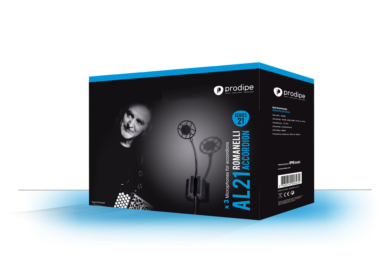 Prodipe AL21 Romanelli Pack de 3 Microphones pour Accord/éon Noir