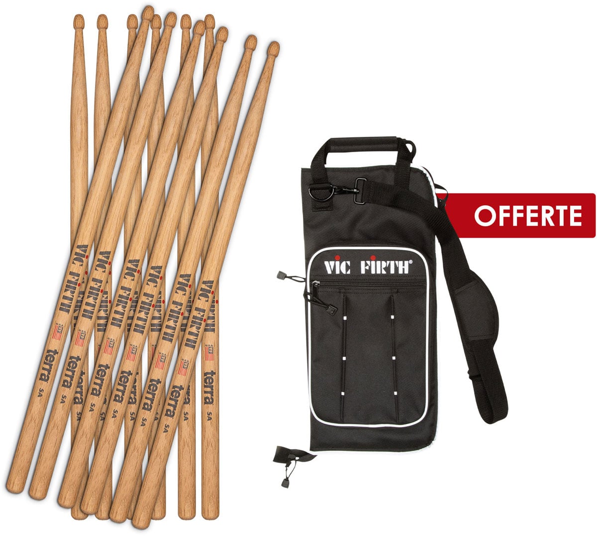 VIC FIRTH PACK 12X 5A TERRA - AMERICAN CLASSIC HICKORY + HOUSSE OFFERTE