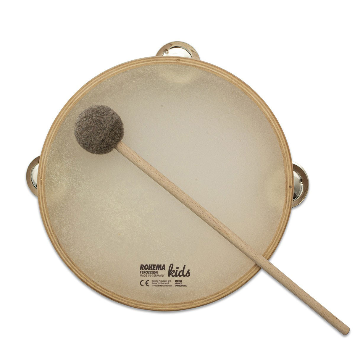 ROHEMA TAMBOURIN 3 CYMBALETTES 20CM + 1 BAGUETTE