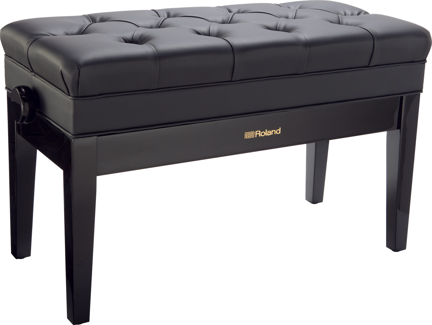 ROLAND PIANO BENCH, DUET SIZE, POLISHED EBONY, VINYL SEAT