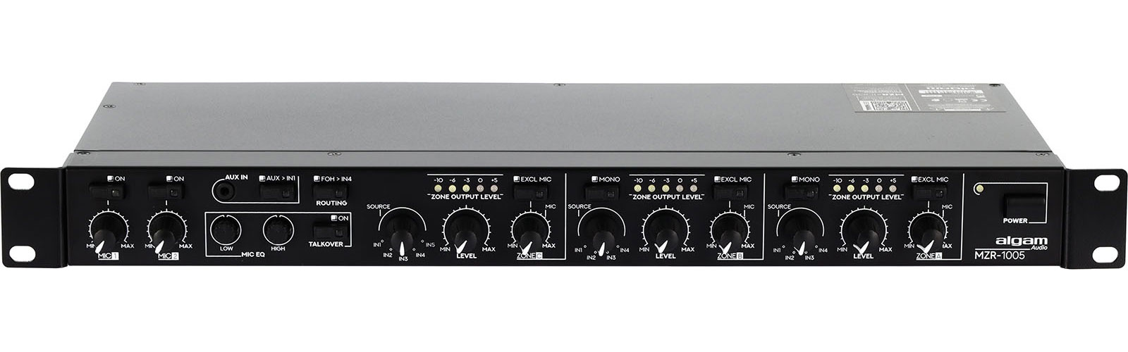 ALGAM AUDIO MZR 1005 - rack-mountable 5-input stereo mixer/zone, 3 zones