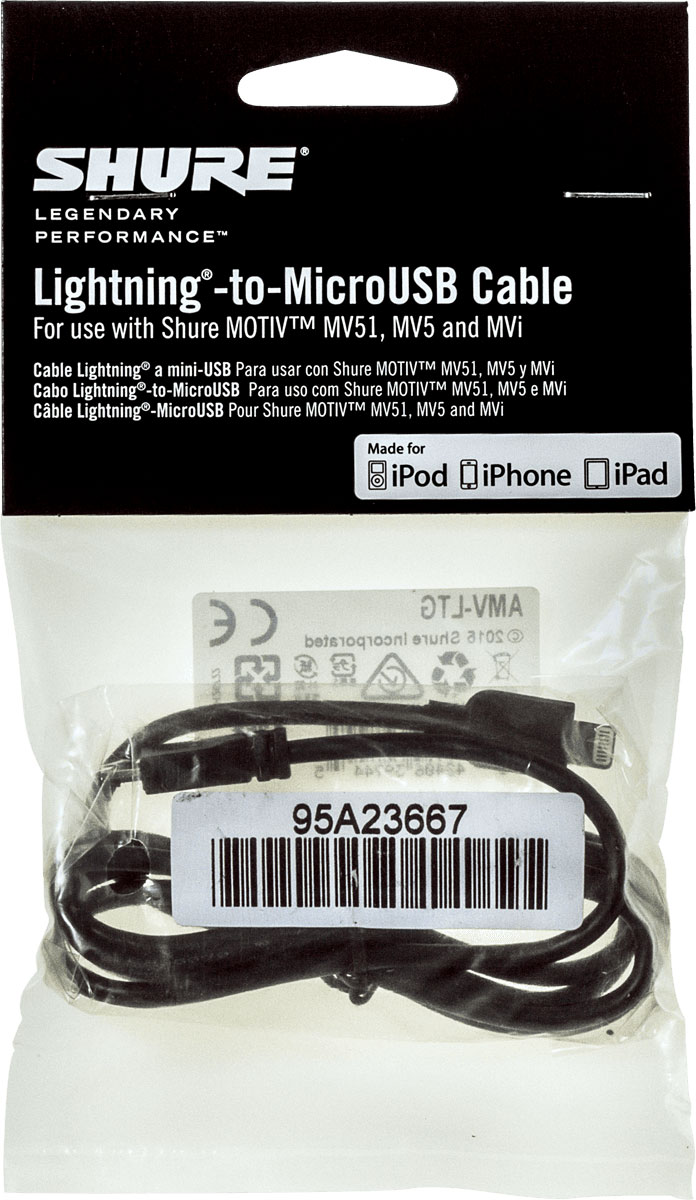 SHURE CBLE MICRO USB - LIGHTNING 1 M