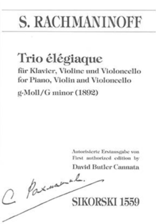 SIKORSKI Rachmaninoff S. - Trio Elegiaque G-moll - Parties
