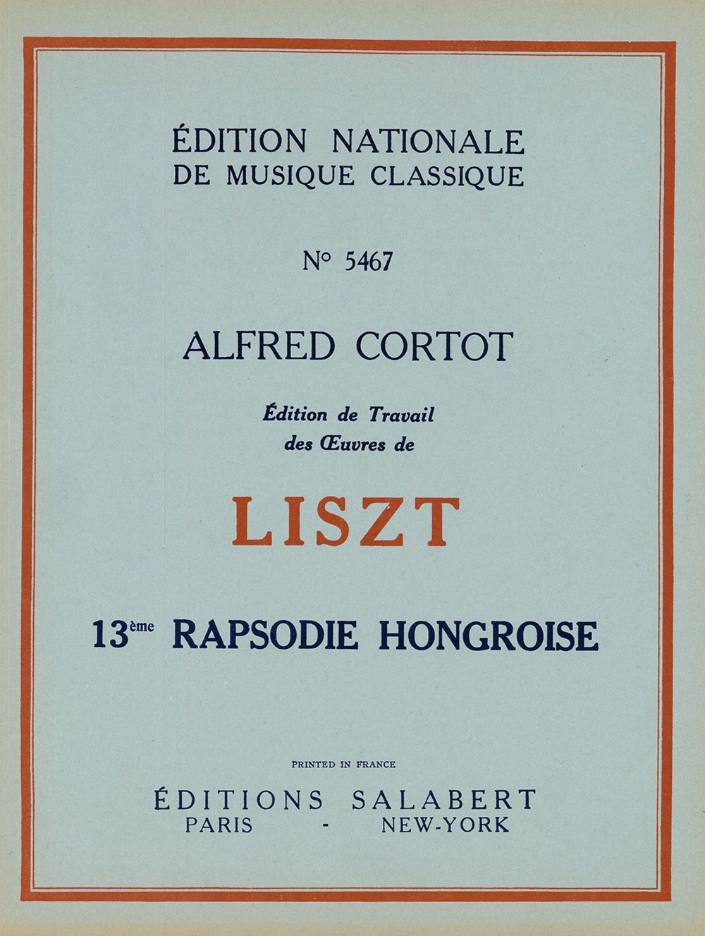 SALABERT LISZT - RAPSODIE HONGROISE N 13 - PIANO