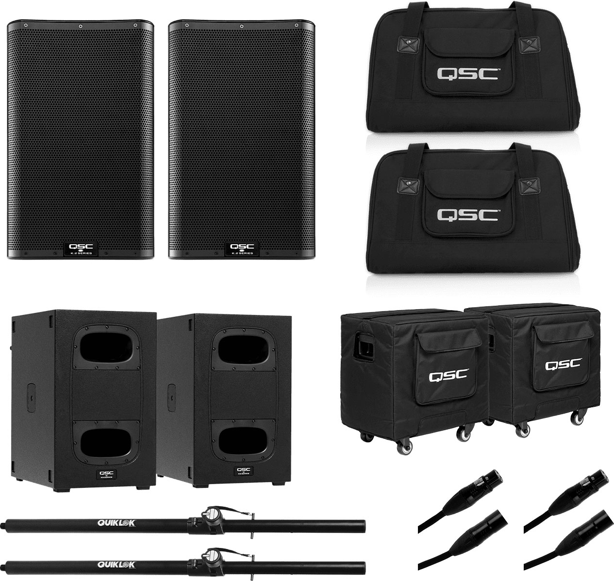 QSC PRO AUDIO BUNDLE K10.2, KS112 + ACCESSORIES