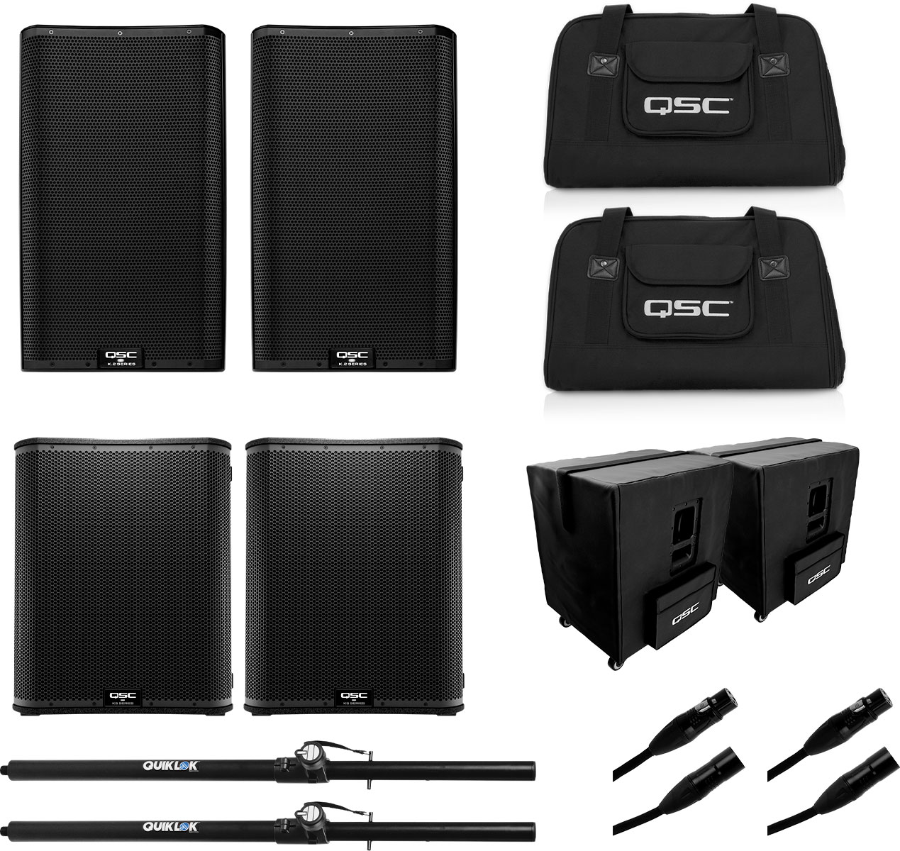 QSC PRO AUDIO BUNDLE K12.2, KS118 + ACCESSORIES