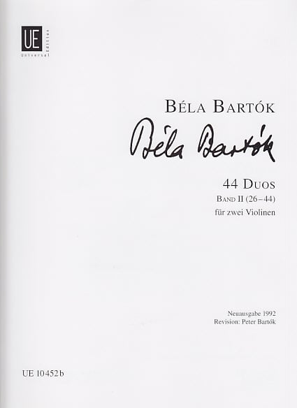 UNIVERSAL EDITION BARTOK B. - 44 DUOS VOL. 2 - 2 VIOLONS