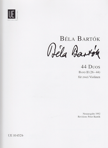 UNIVERSAL EDITION Bartok B. - 44 Duos Vol. 2 - 2 Violons