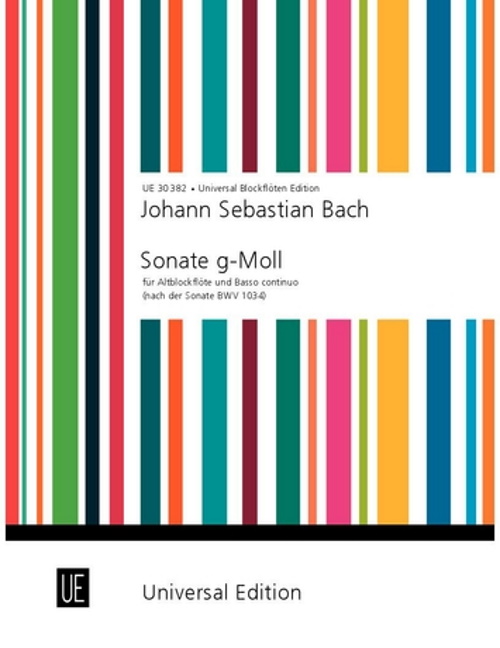 UNIVERSAL EDITION Bach J.S. - Sonata G-moll BWV 1034 - Flute A Bec Alto & Basse Continue