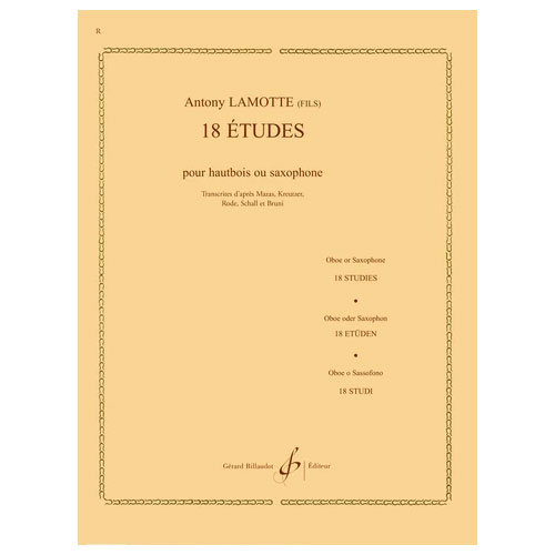 BILLAUDOT Lamotte Antony - 18 Etudes - Hautbois Ou Saxophone