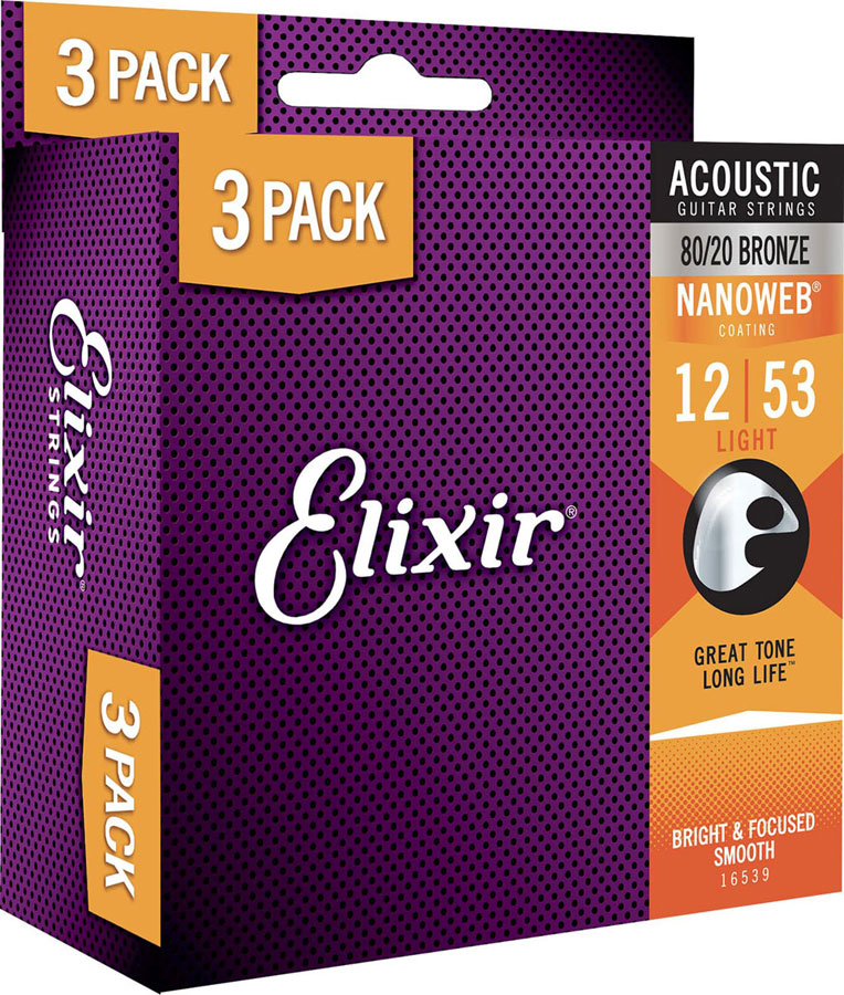 ELIXIR 16539 Nanoweb 80/20 Bronze Light 12-53 Pack de 3