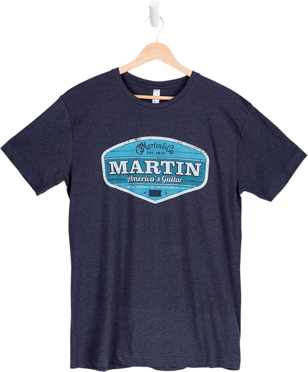 MARTIN & CO T-Shirt Logo Retro America'S Guitar, Navy S