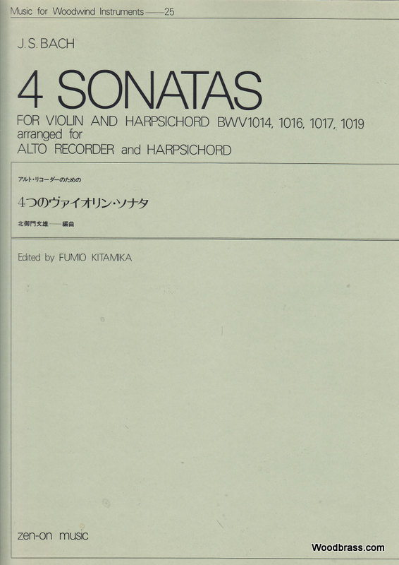 ZEN-ON MUSIC Music Bach Johann Sebastian - 4 Sonatas For Violin And Harpsichord - Flute A Bec Alto