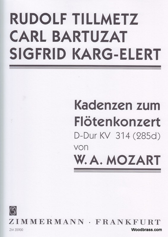 ZIMMERMANN MOZART W. A. - KADENZEN ZUM FLOTENKONZERT KV 314 (285d)