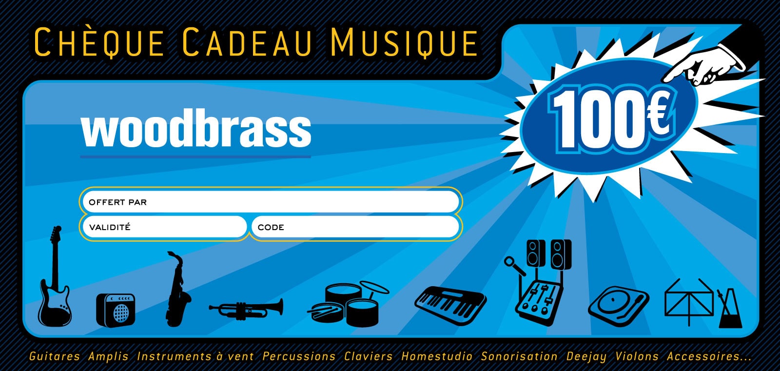 WOODBRASS CHEQUE CADEAU 100 EUROS DÉMATÉRIALISÉ