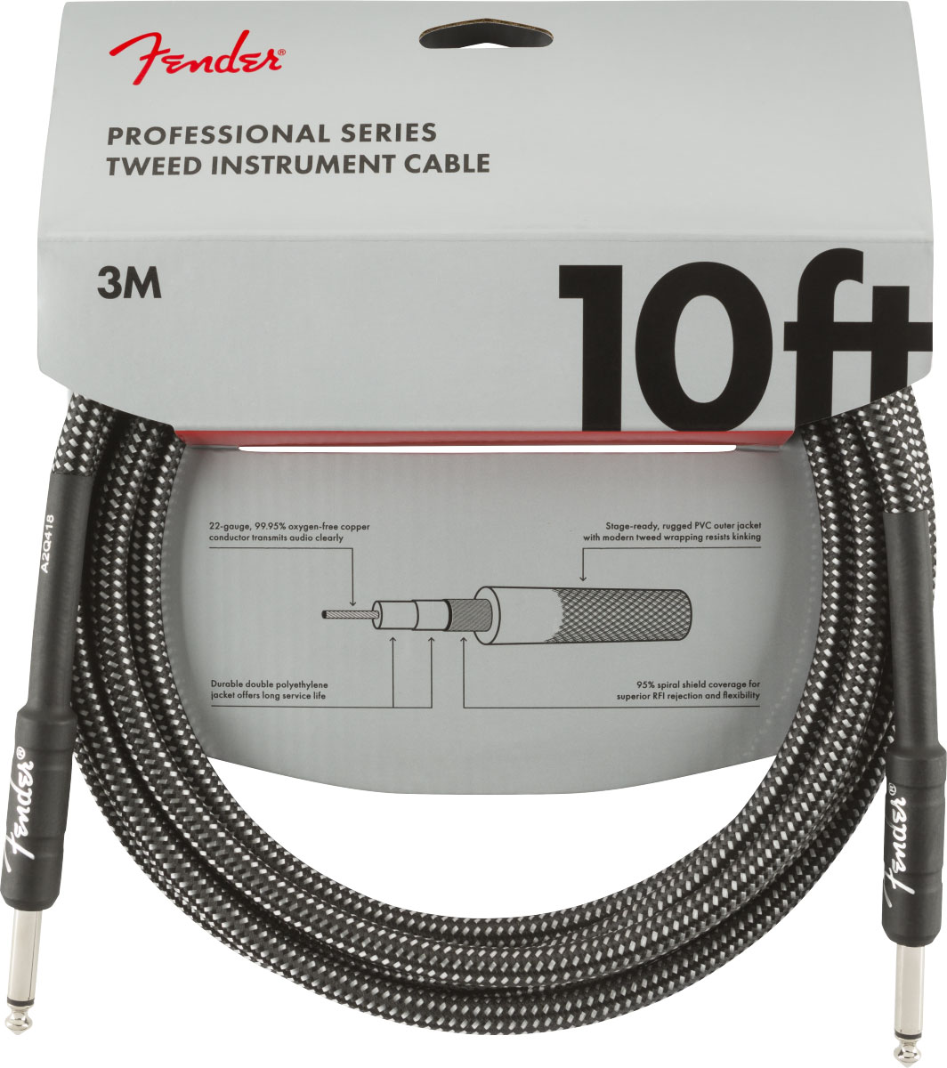 FENDER PROFESSIONAL INSTRUMENT CABLES, 10', GRAY TWEED