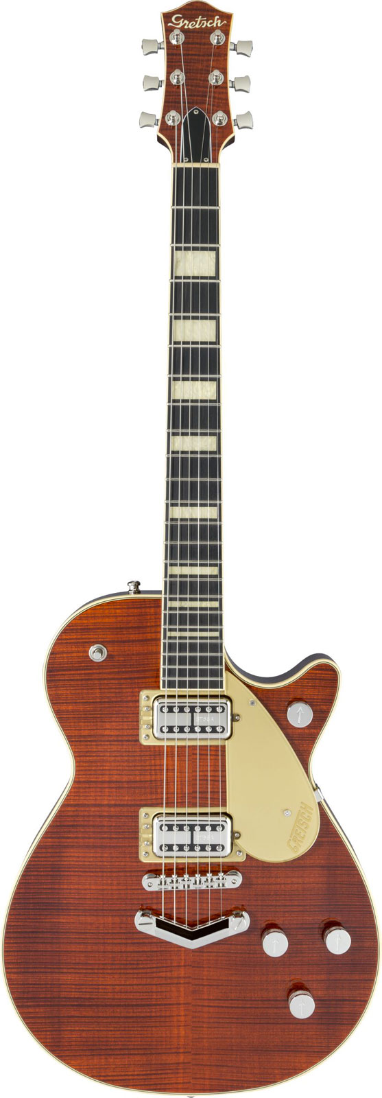 GRETSCH GUITARS G6228FM PLAYERS EDITION JET BT WITH V-STOPTAIL AND FLAME MAPLE EBO, BOURBON STAIN