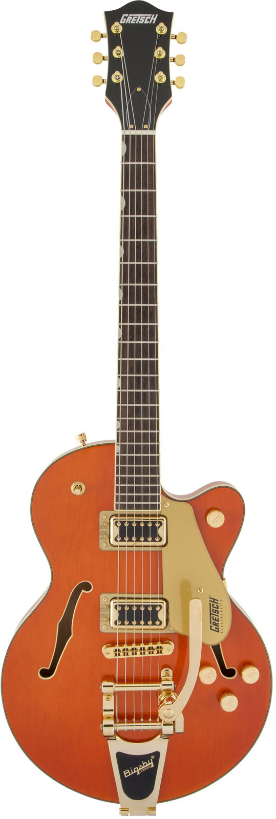 GRETSCH GUITARS G5655TG ELECTROMATIC CENTER BLOCK JR. SINGLE-CUT WITH BIGSBY AND GOLD HARDWARE LRL, ORANGE STAIN