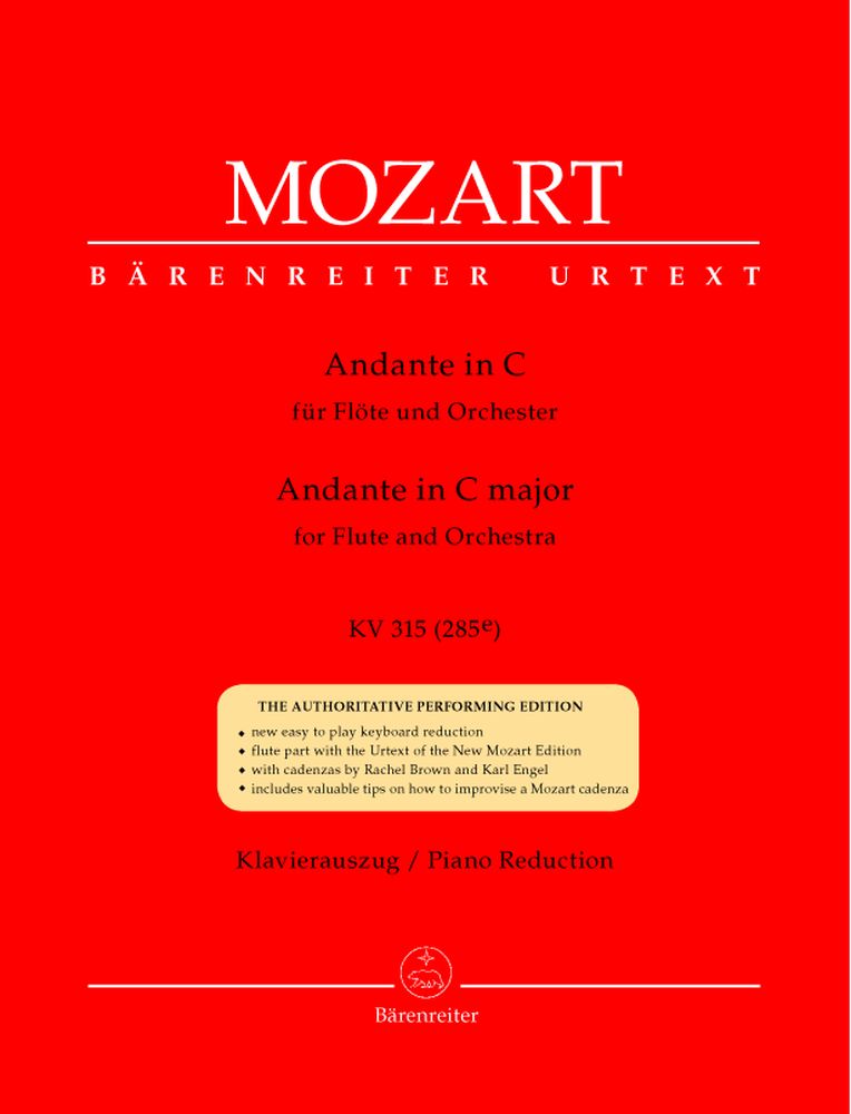 BARENREITER MOZART W.A. - ANDANTE IN C MAJOR KV 315 (285E) - FLUTE, PIANO