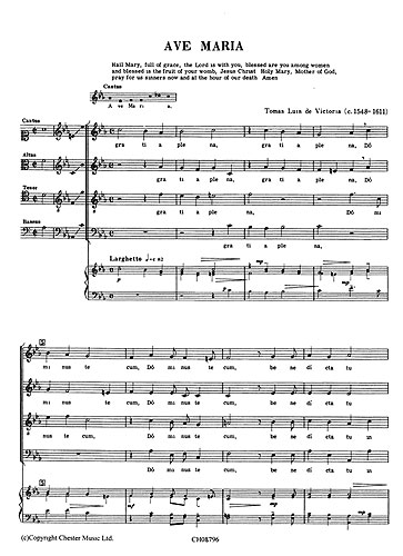 CHESTER MUSIC - VICTORIA TOMAS LUIS (DE) - AVE MARIA - CHORALE SATB, PIANO