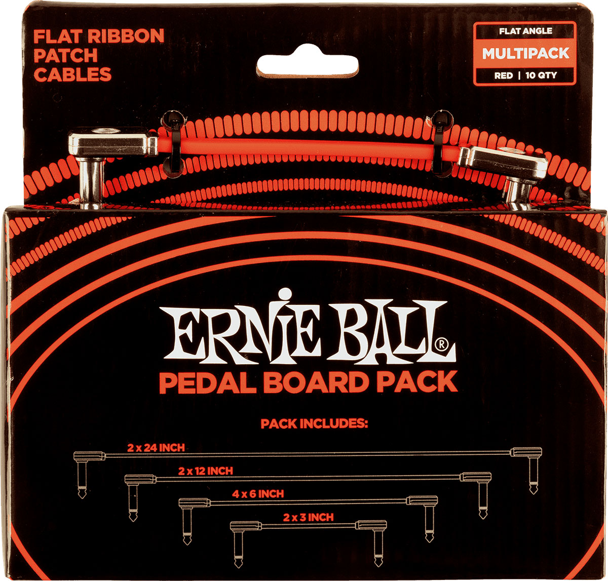 ERNIE BALL PEDALBOARD PACK - 10 PATCHES IN 4 VARIEGATED LENGTHS - THIN & FLAT BEND - RED