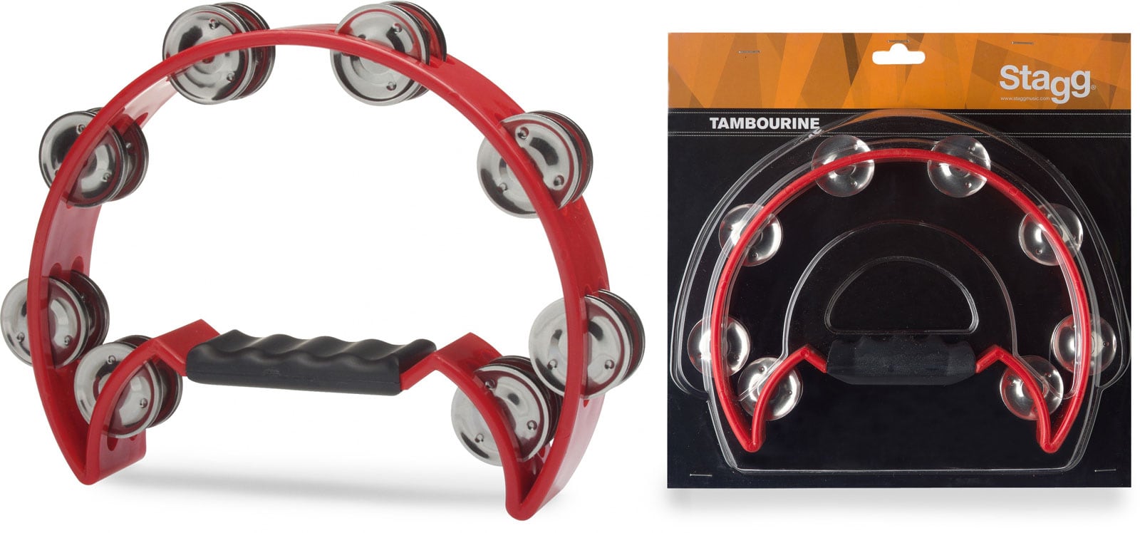 STAGG CUTAWAY TAMBOURINE 16 JINGLES RED