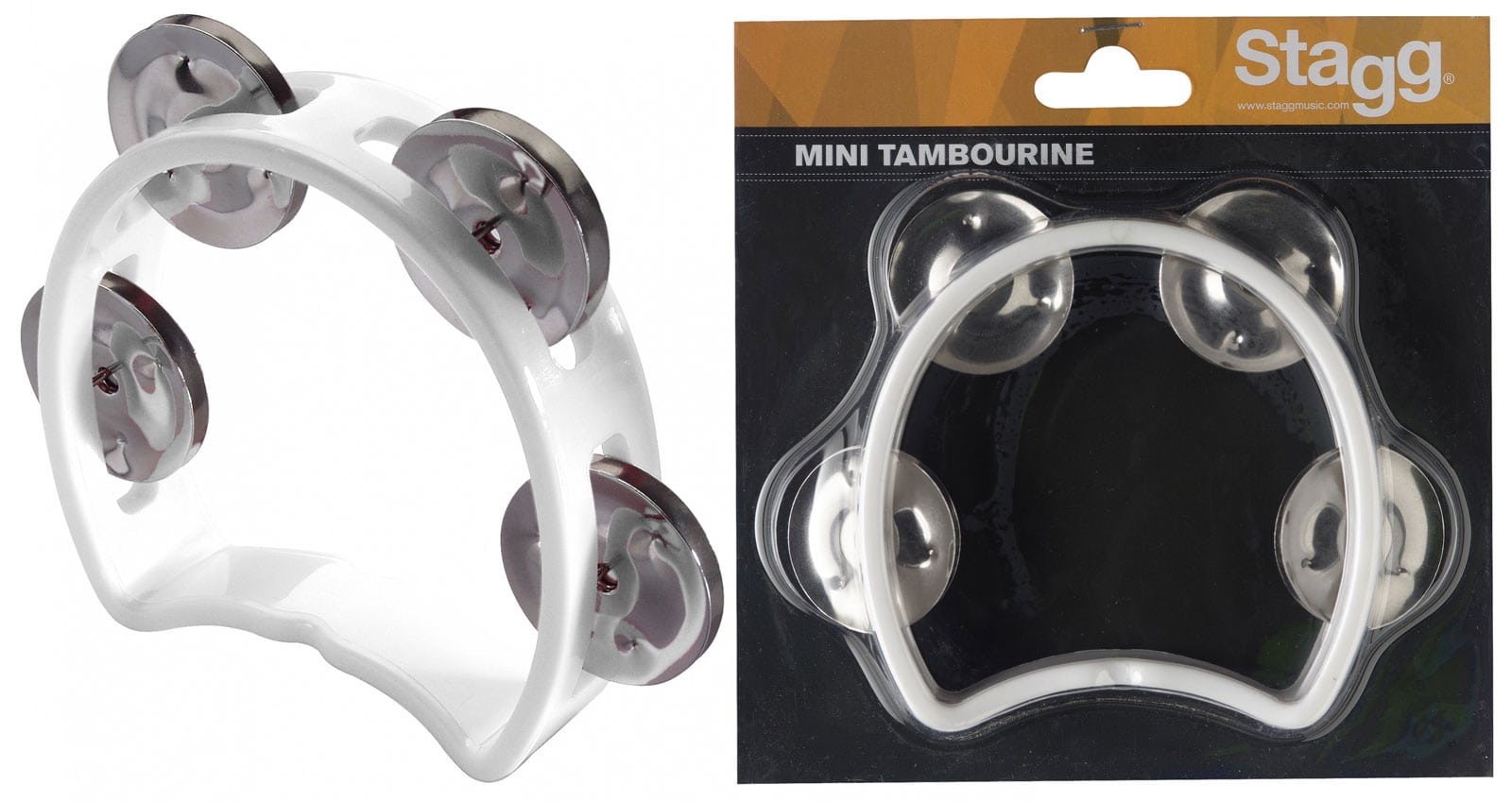 STAGG CUTAWAY TAMBOURINE 4 JINGLES WHITE