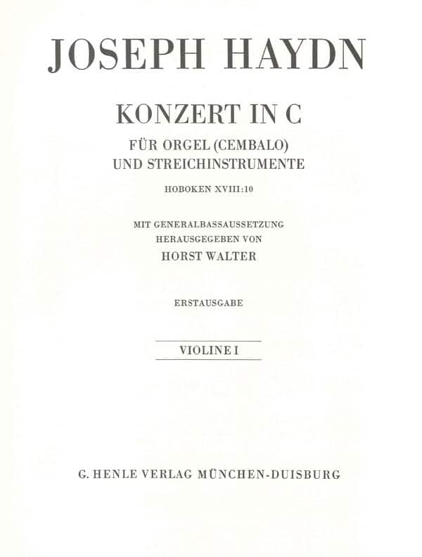 HENLE VERLAG HAYDN J. - CONCERTO FOR ORGAN (HARPSICHORD) WITH STRING INSTRUMENTS C MAJOR HOB. XVIII:10 