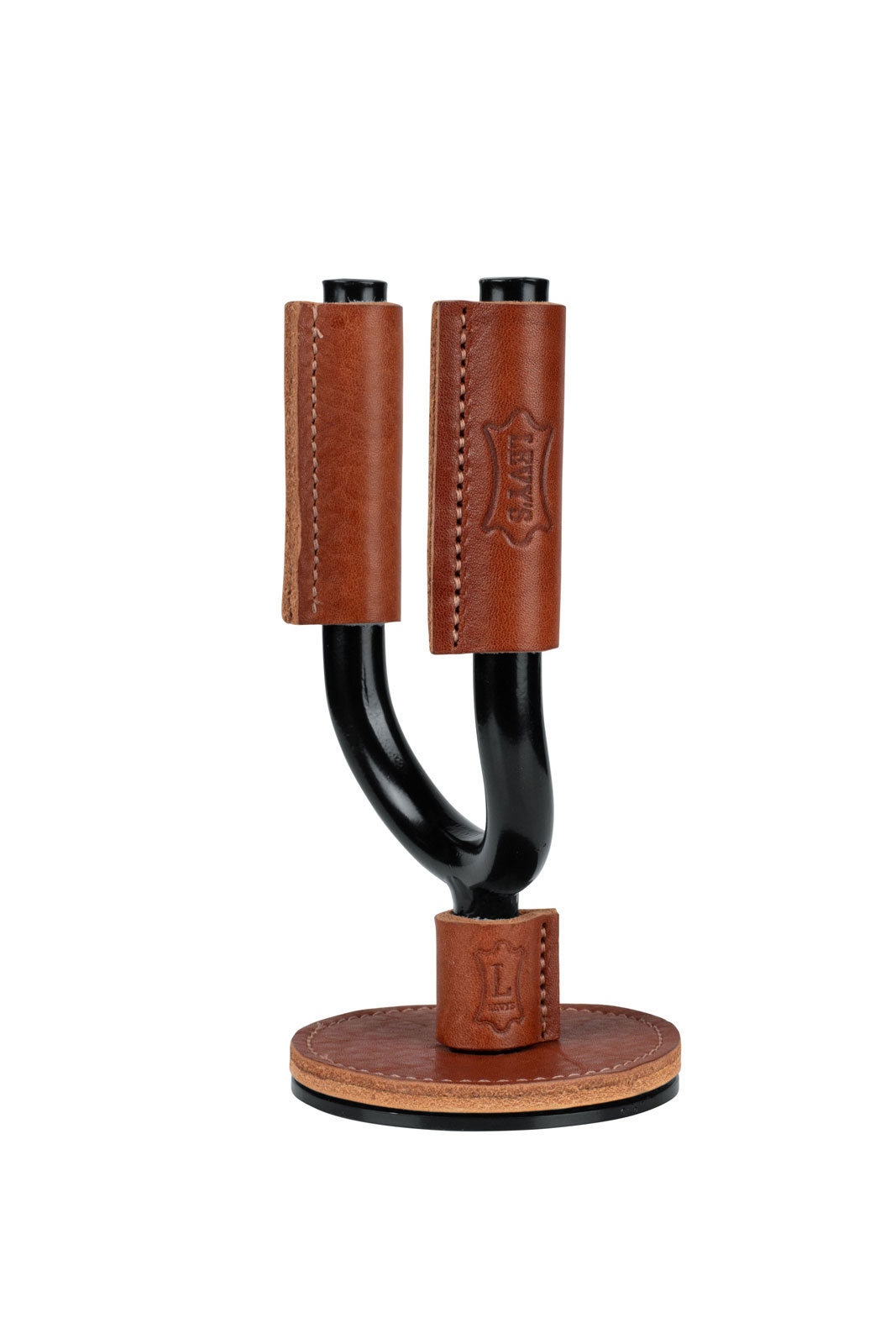 LEVY'S FGHNGR-BKTN BLACK WROUGHT IRON WALL STAND WITH LEATHER PROTECTIONS