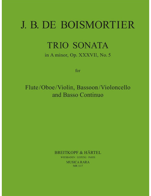 EDITION BREITKOPF BOISMORTIER JOSEPH BODIN DE - TRIOSONATE IN A OP. 37/5 - FLUTE, BASSOON, BASSO CONTINUO
