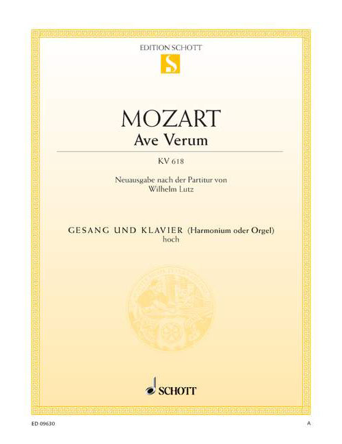 SCHOTT MOZART W.A. - AVE VERUM KV 618 - HIGH VOICE AND PIANO