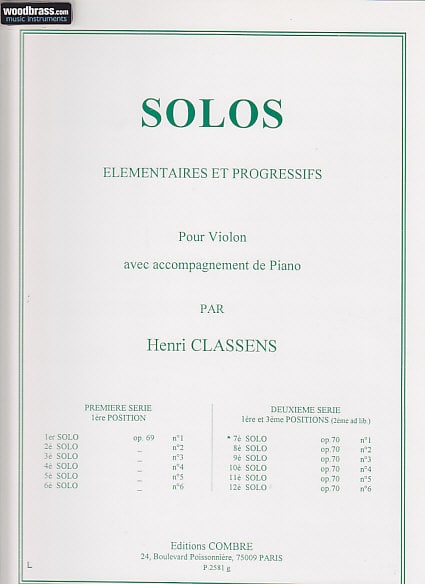 COMBRE CLASSENS HENRI - 7EME SOLO OP.70 N°1 (DEUXIEME SERIE)