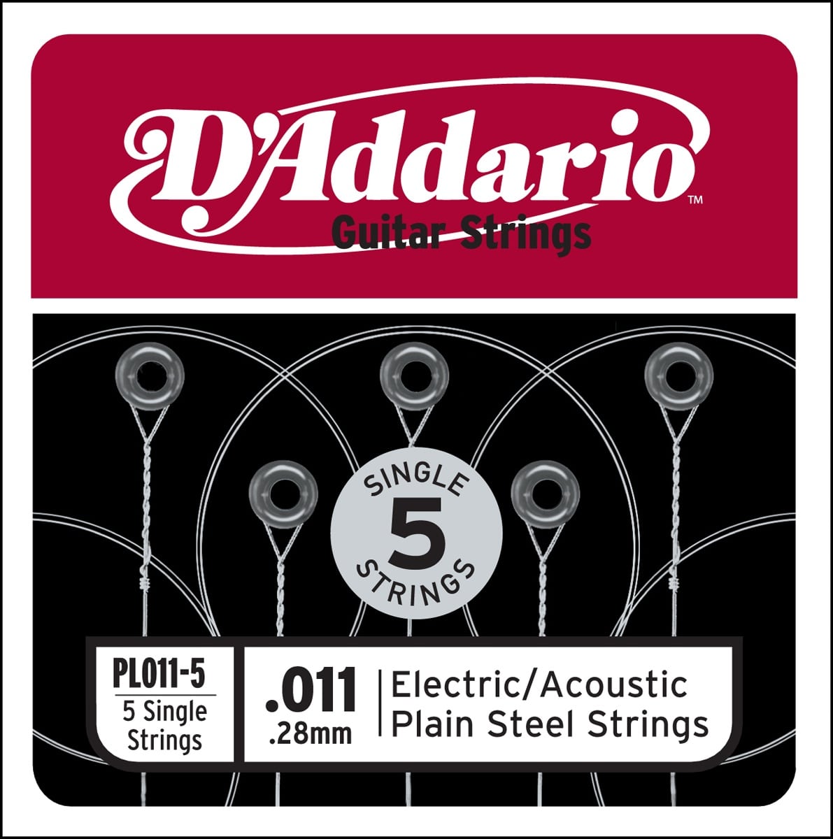 D'ADDARIO AND CO PL011-5 PLAIN STEEL GUITAR SINGLE STRING .011 5-PACK