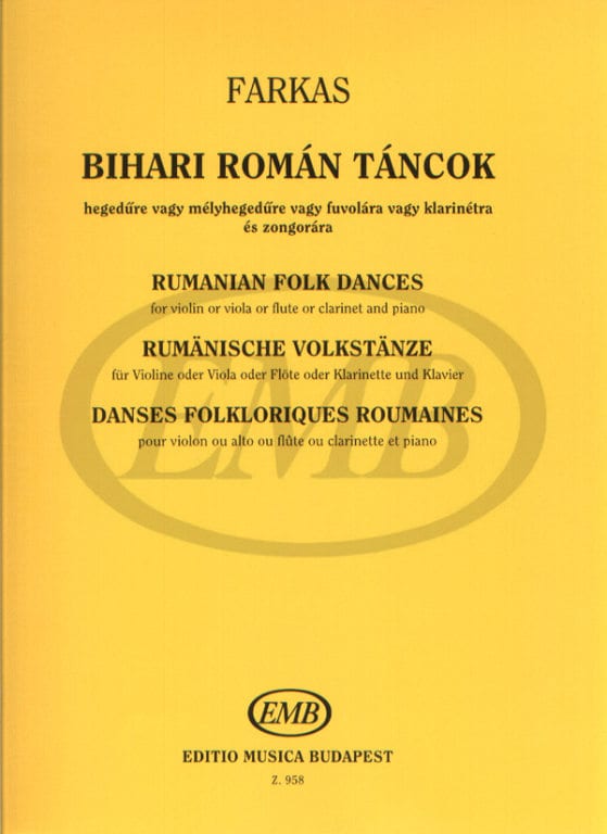 EMB (EDITIO MUSICA BUDAPEST) FARKAS F. - DANZE POPOLARI RUMENE - VIOLON ET PIANO